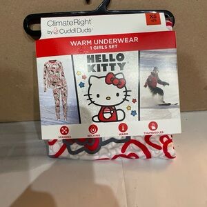 Cuddl Duds Hello Kitty Girls Warm Underwear Set - Red and White